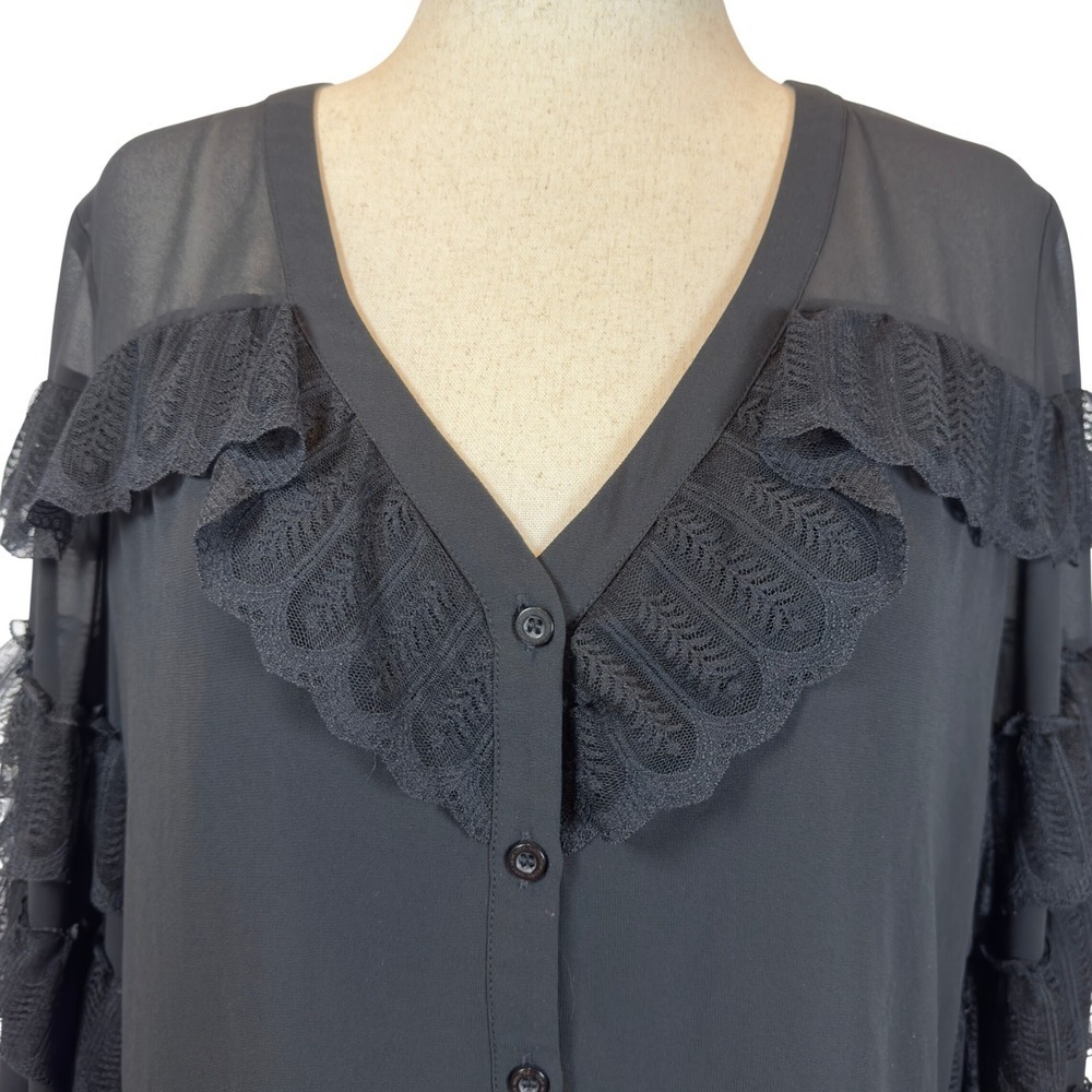 Marc New York Whimsigoth Lace Ruffle Blouse Fairy Grunge Statement Sleeves Large - Picture 2 of 11